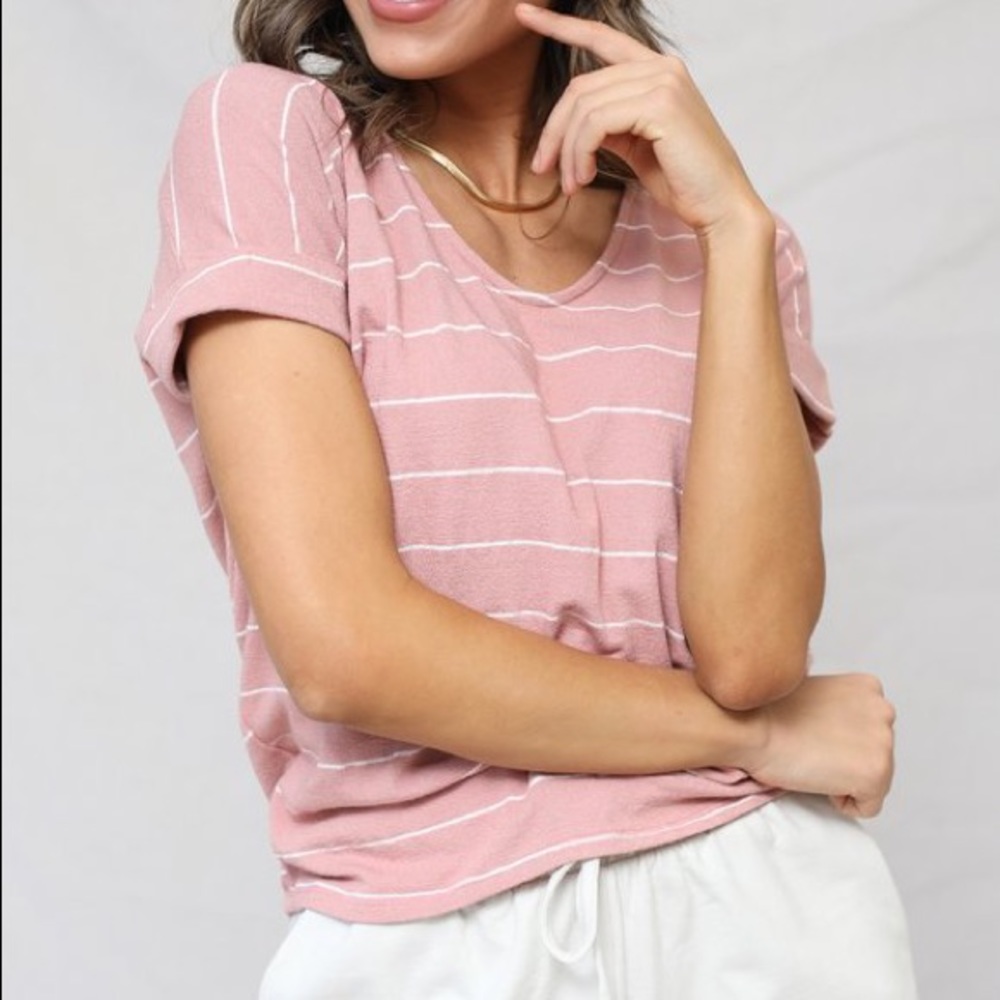 Francesca’s pink striped shirt